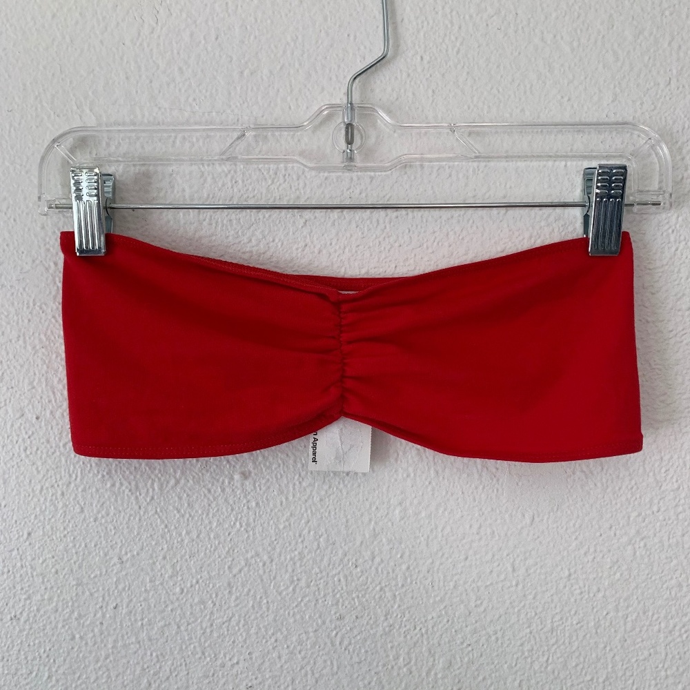 American Apparel red ruched front tube bra